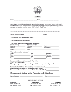 Asthma Health Information Form