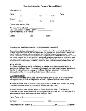 Volunteer Information Form and Waiver of Liability