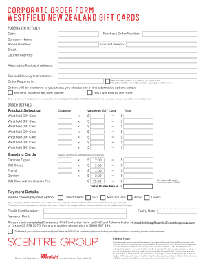 Westfield Corporate Gift Card Order Form