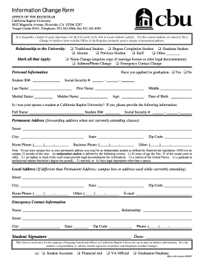 California Baptist University Information Change Form