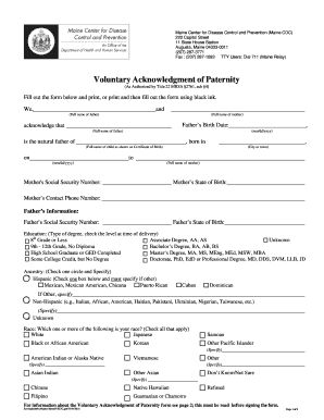 Maine Voluntary Acknowledgment of Paternity