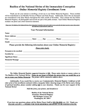 Online Memorial Registry Enrollment Form