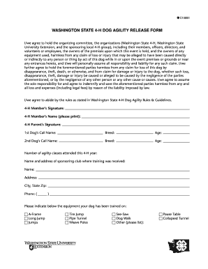 Washington State 4-H Dog Agility Release Form