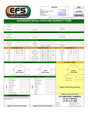 Suspension Installation and Warranty Form