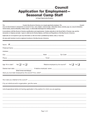Boy Scouts of America Seasonal Camp Staff Application