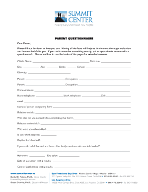 Parent Questionnaire for Child Evaluation