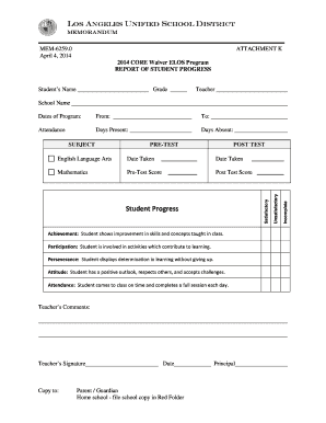 Student Progress Report