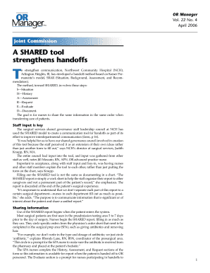 SHARED Surgical Patient Handoff Report