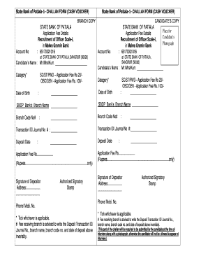 Malwa Gramin Bank Recruitment Application Fee Challan Form