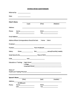 Divorce Intake Questionnaire