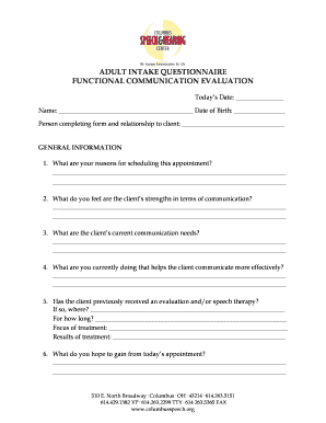 Adult Intake Questionnaire for Communication Evaluation