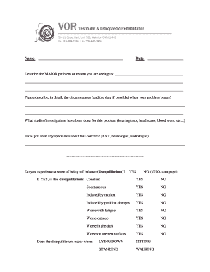 Vertigo and Balance Disorder Patient Intake Form