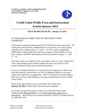 NCUA Credit Union Profile Form 4501A
