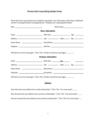 Premarital Counseling Intake Form