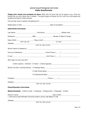 Wood Psychological Services Intake Questionnaire