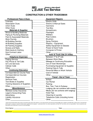 Construction Tradesman Expense Form