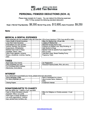 US Personal Itemized Deductions Form