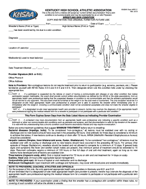 KHSAA Wrestling Skin Condition Form