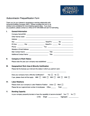 Subcontractor Prequalification Form