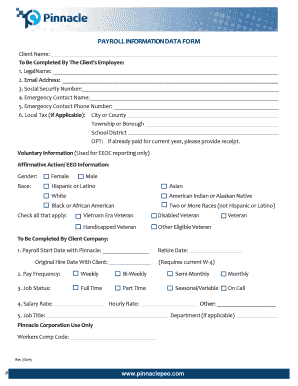 PAYROLL INFORMATION DATA FORM - Pinnacle PEO Corporation