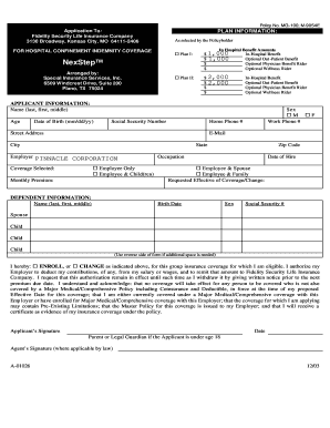 Hospital Confinement Indemnity Coverage Application