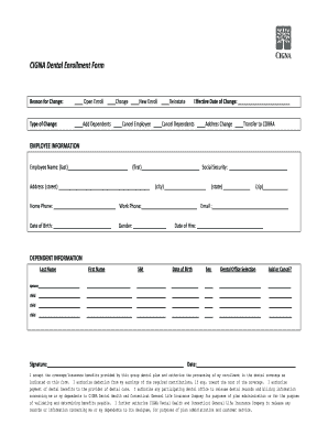 Cigna Dental Enrollment Form