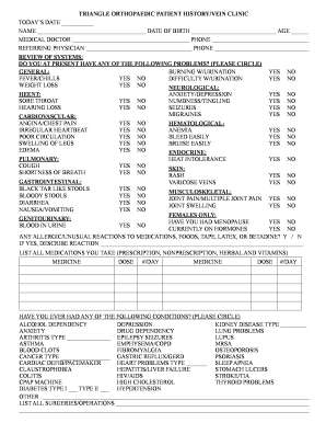 Orthopaedic Patient History Form