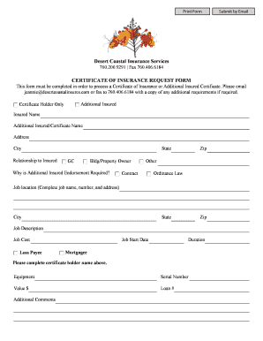 Certificate of Insurance Request Form