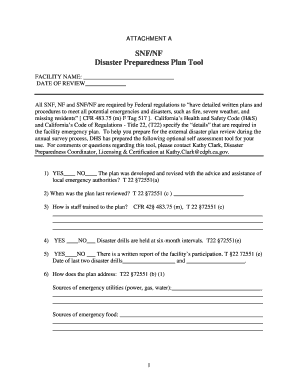 SNF Disaster Preparedness Plan Tool
