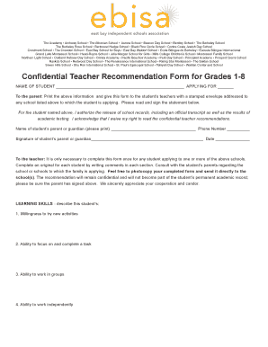 Confidential Teacher Recommendation Form