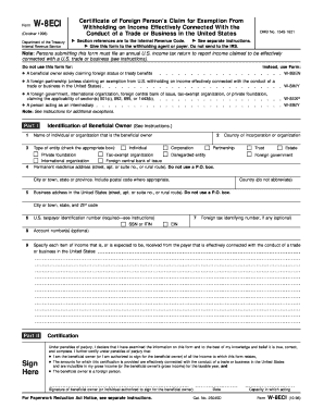 Form W-8ECI Certificate of Foreign Person's Claim for Exemption