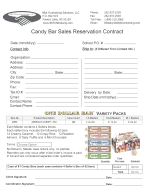 A Candy Bar orderform OL