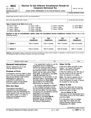 IRS Form 8842 Election to Use Different Annualization Periods