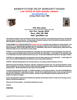 Bankruptcy Debt Relief Worksheet