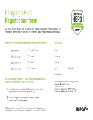 RSPCA Victoria Campaign Hero Registration Form
