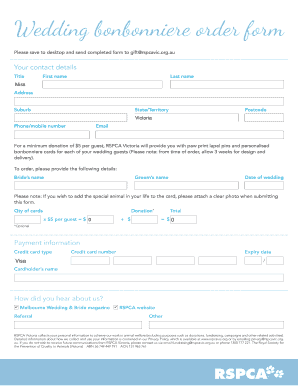 Wedding Bonbonniere Order Form