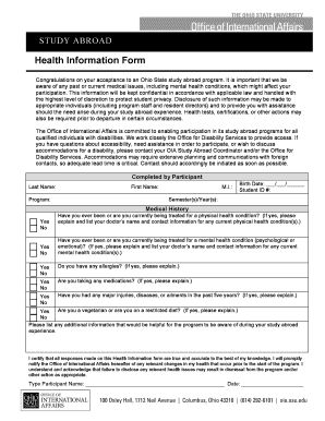 Ohio State Study Abroad Health Information Form