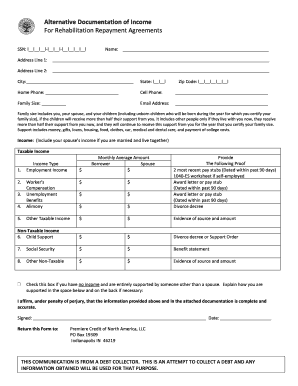 Alternative Documentation of Income for Rehabilitation Repayment Agreements