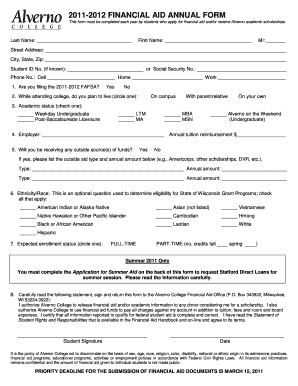 2011-2012 Financial Aid Annual Form