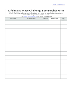 Life in a Suitcase Challenge Sponsorship Form