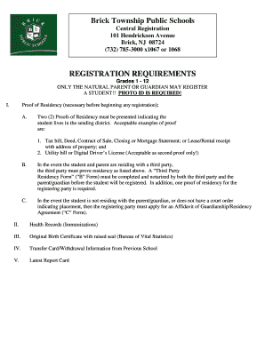 Brick Township Public Schools Student Registration Form