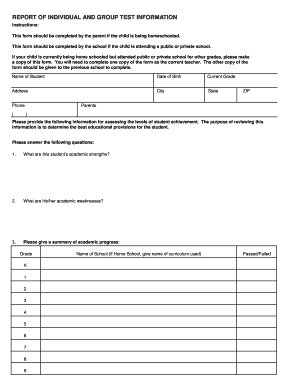 Student Achievement Assessment Form