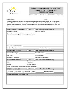 Colorado Hematology Oncology Treatment Plan
