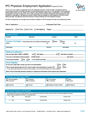 IPC Physician Employment Application