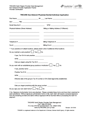 TRICARE Non-Network Physician/Dentist Application