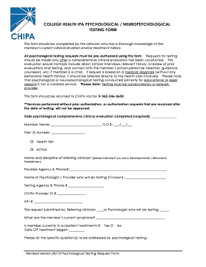 Psychological Testing Request Form