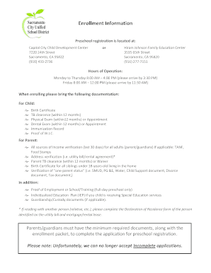 Preschool Registration Form