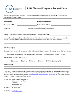 SUNY Discount Programs Request Form