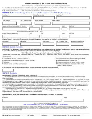 Franklin Telephone Co. Lifeline Initial Enrollment Form