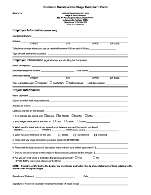 Common Construction Wage Complaint Form